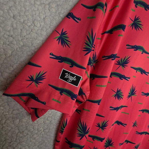 Waggle M"s XL Pink Alligator Palm Tree Golf Polo Shirt Unique Golf Outdoors Fun - Picture 15 of 16